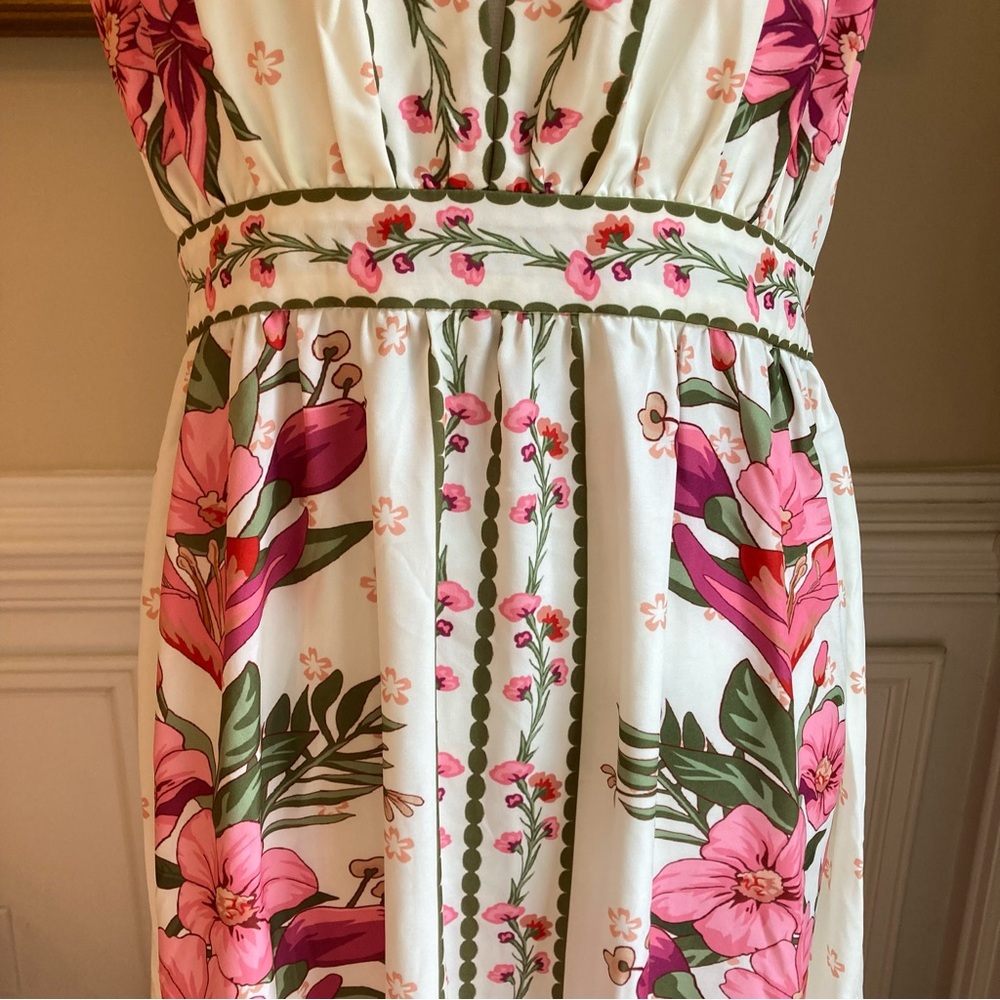COMMENSE Pink Green Floral Print Halter Open Back Maxi Dress NWT - Picture 5 of 16